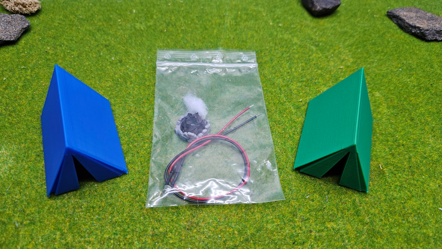 Campingplatz-Set Spur 0 (1:45) – 2 Zelte mit Lagerfeuer & Feuer-LED