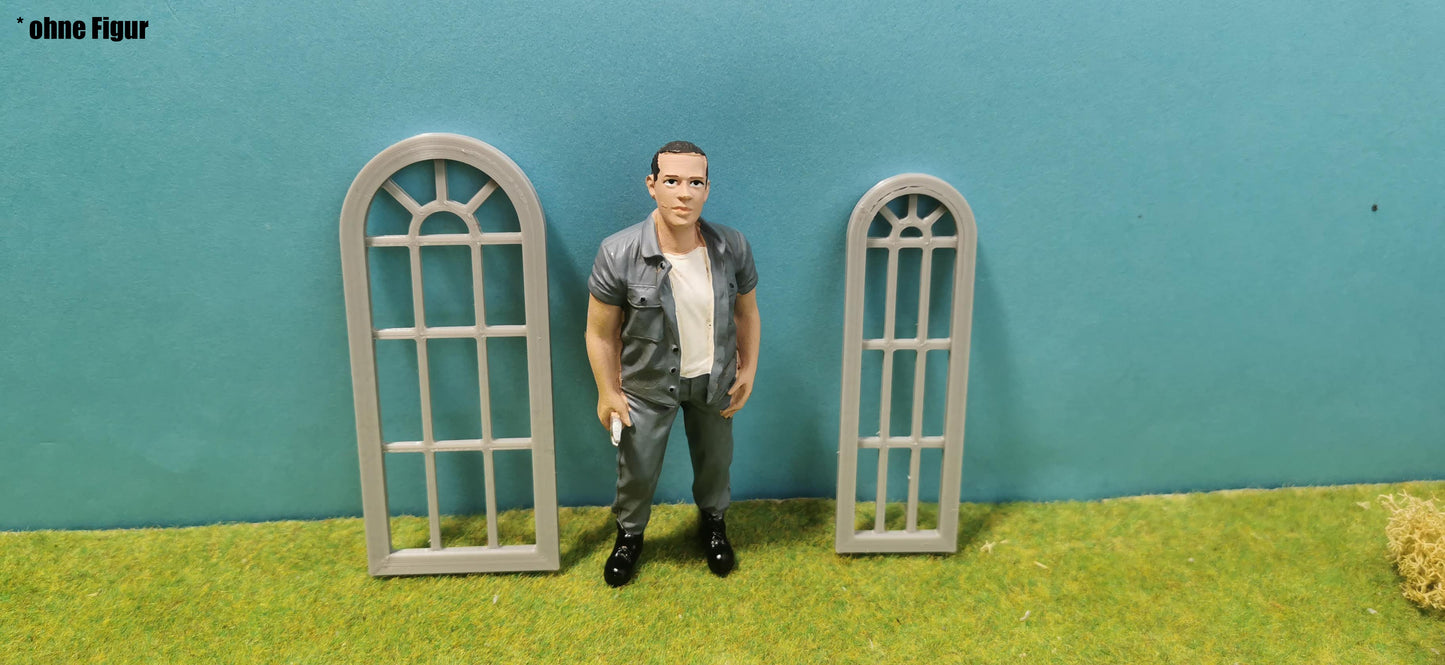 2x Altbau Fenster "Rundbogen" Fenster mit Sprossenoptik - optional rostig