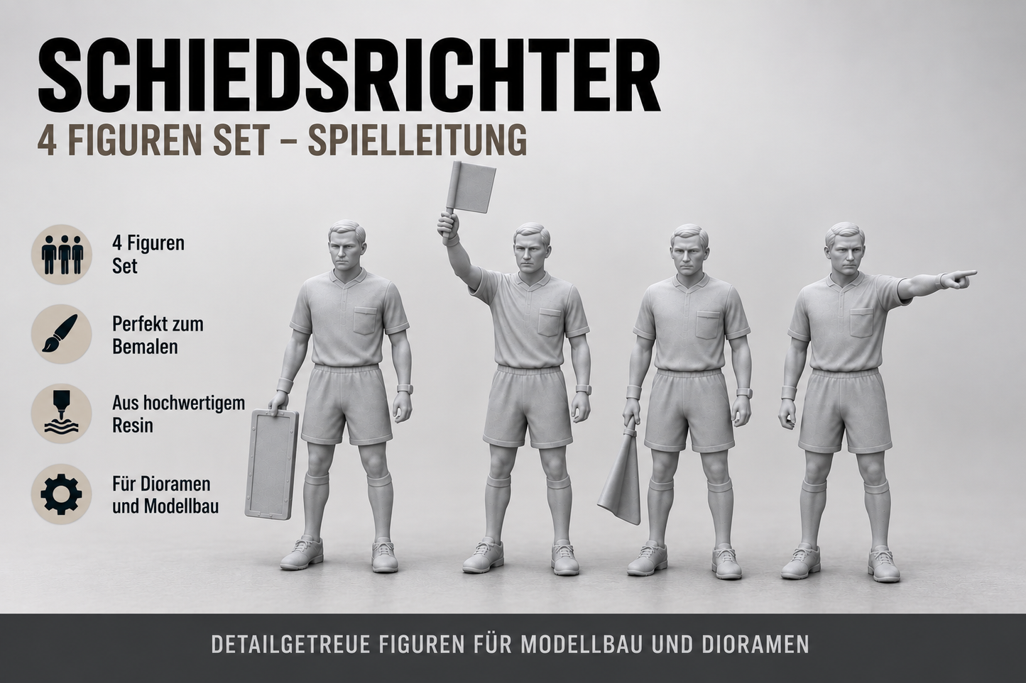 4x Schiri Figuren Set Schiedsrichter Team aus Resin Fussball