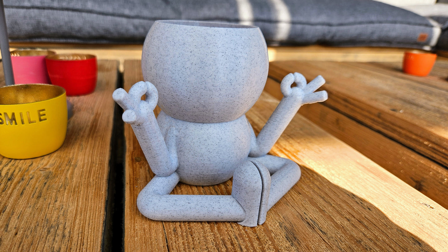 Harry Plant "Meditation" lustiger Blumentopf zeigt Entspannungsübung