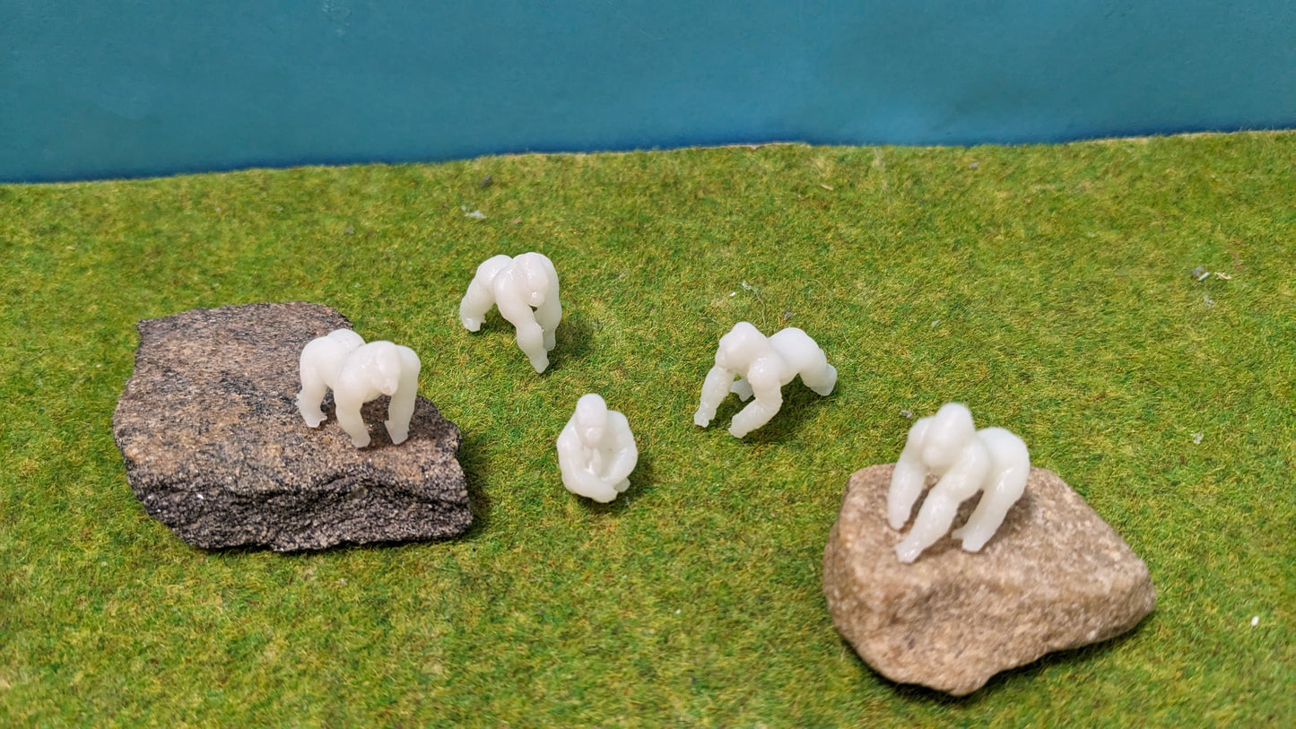 6x Gorilla Gorillas Figuren Set aus Resin 1:87 (H0) - bemalt oder unbemalt