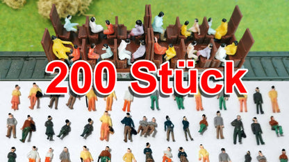200x Figuren passend für 1:87 Spur H0 – stehende & sitzende – fertig bemalt