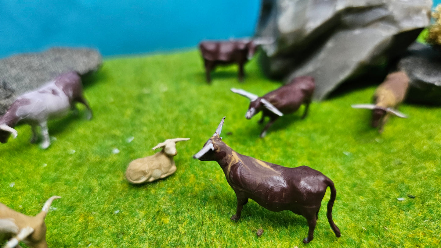 6x Longhornrinder Rinder aus Resin (unbemalt)