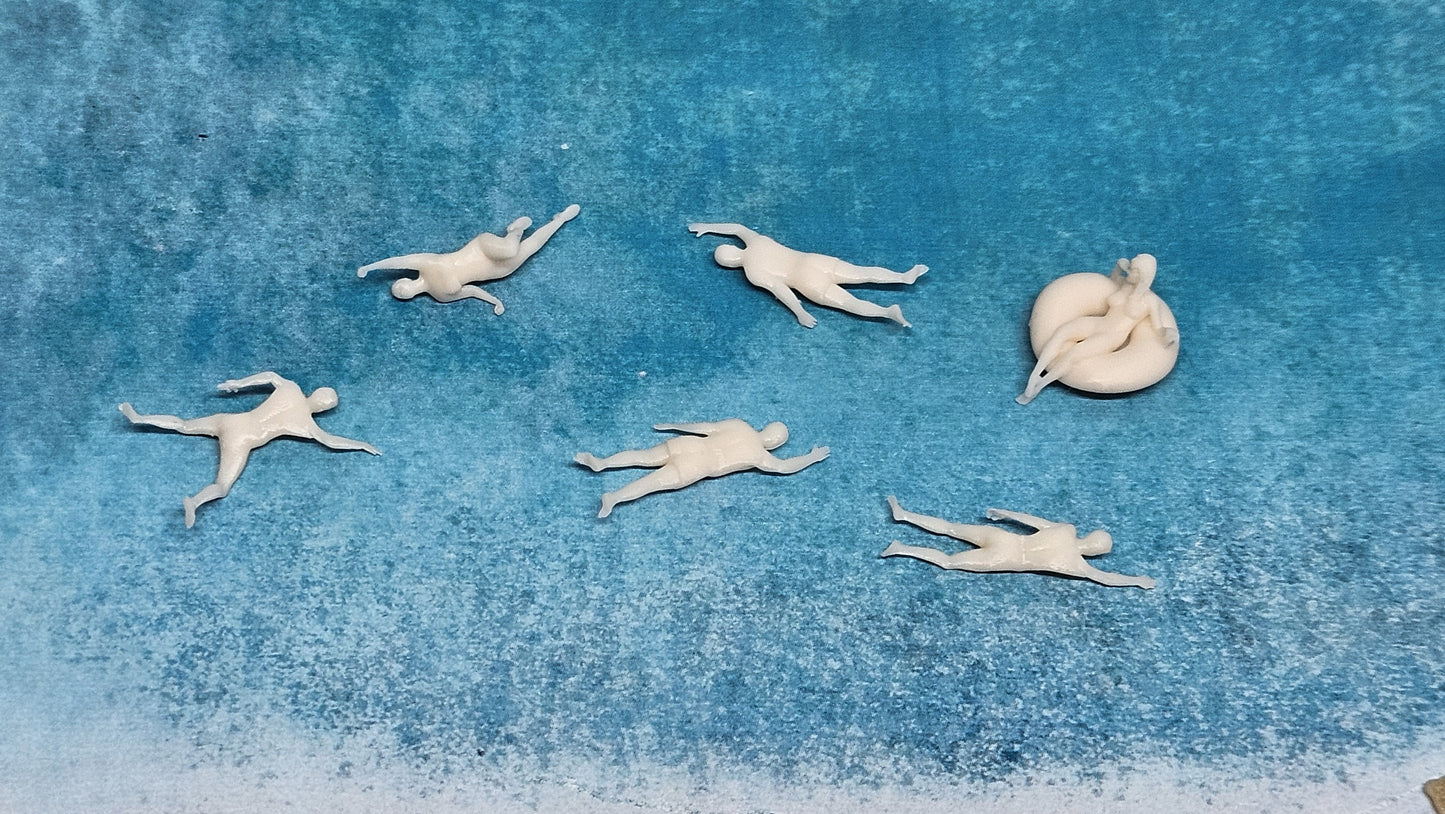 6x Schwimmer Figuren Sommer Strand für Spur H0 (1:87)
