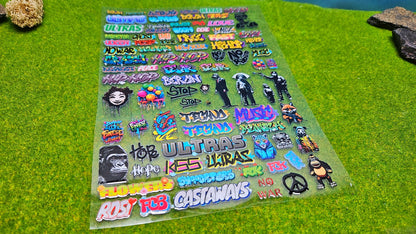 86x Graffiti "Tags" & Streetart" Aufkleber für Spur H0, N und TT