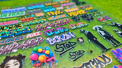 86x Graffiti "Tags" & Streetart" Aufkleber für Spur H0, N und TT
