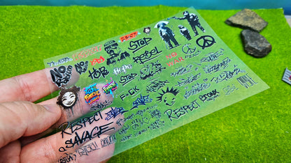 55x Graffiti & Tags Aufkleber deckend für Spur H0, TT, N und Z