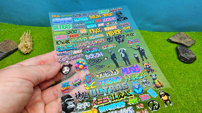 86x Graffiti "Tags" & Streetart" Aufkleber für Spur H0, N und TT