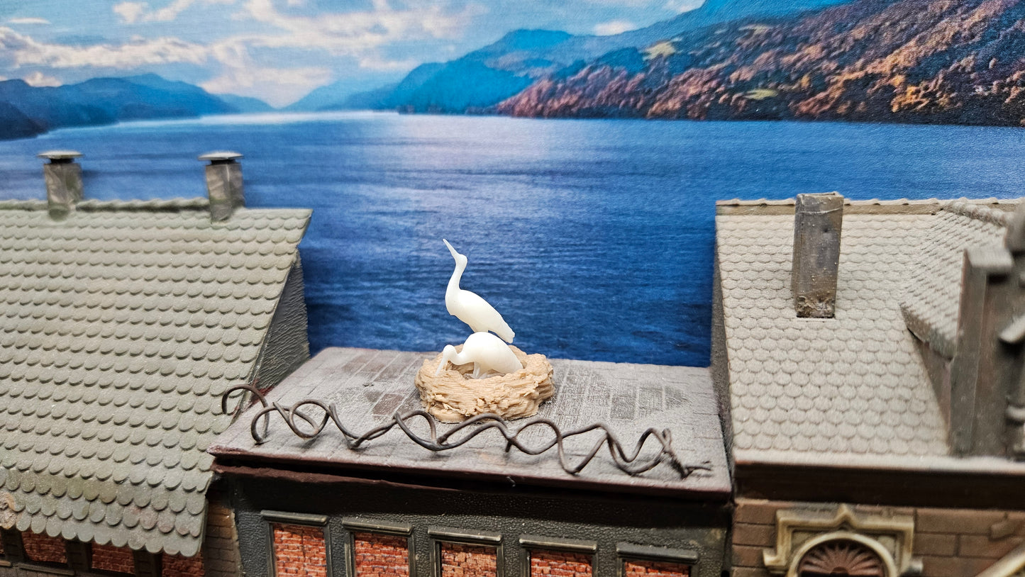 Storchennest mit 2 Störchen aus Resin 1:35 / 1:32 (Spur 1) - bemalt oder unbemalt