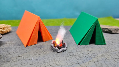 Campingplatz-Set Spur 0 (1:45) – 2 Zelte mit Lagerfeuer & Feuer-LED
