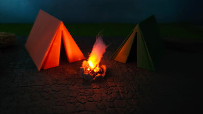 Campingplatz-Set Spur 0 (1:45) – 2 Zelte mit Lagerfeuer & Feuer-LED