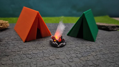 Campingplatz-Set Spur 0 (1:45) – 2 Zelte mit Lagerfeuer & Feuer-LED