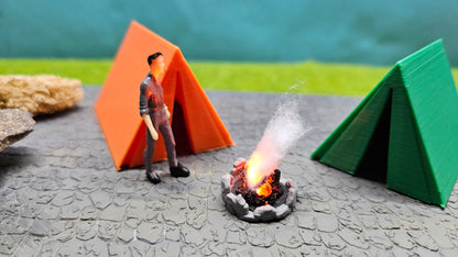 Campingplatz-Set Spur 0 (1:45) – 2 Zelte mit Lagerfeuer & Feuer-LED