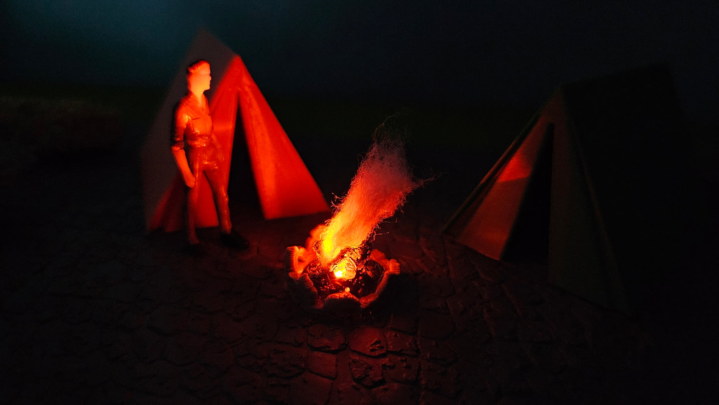 Campingplatz-Set Spur 0 (1:45) – 2 Zelte mit Lagerfeuer & Feuer-LED