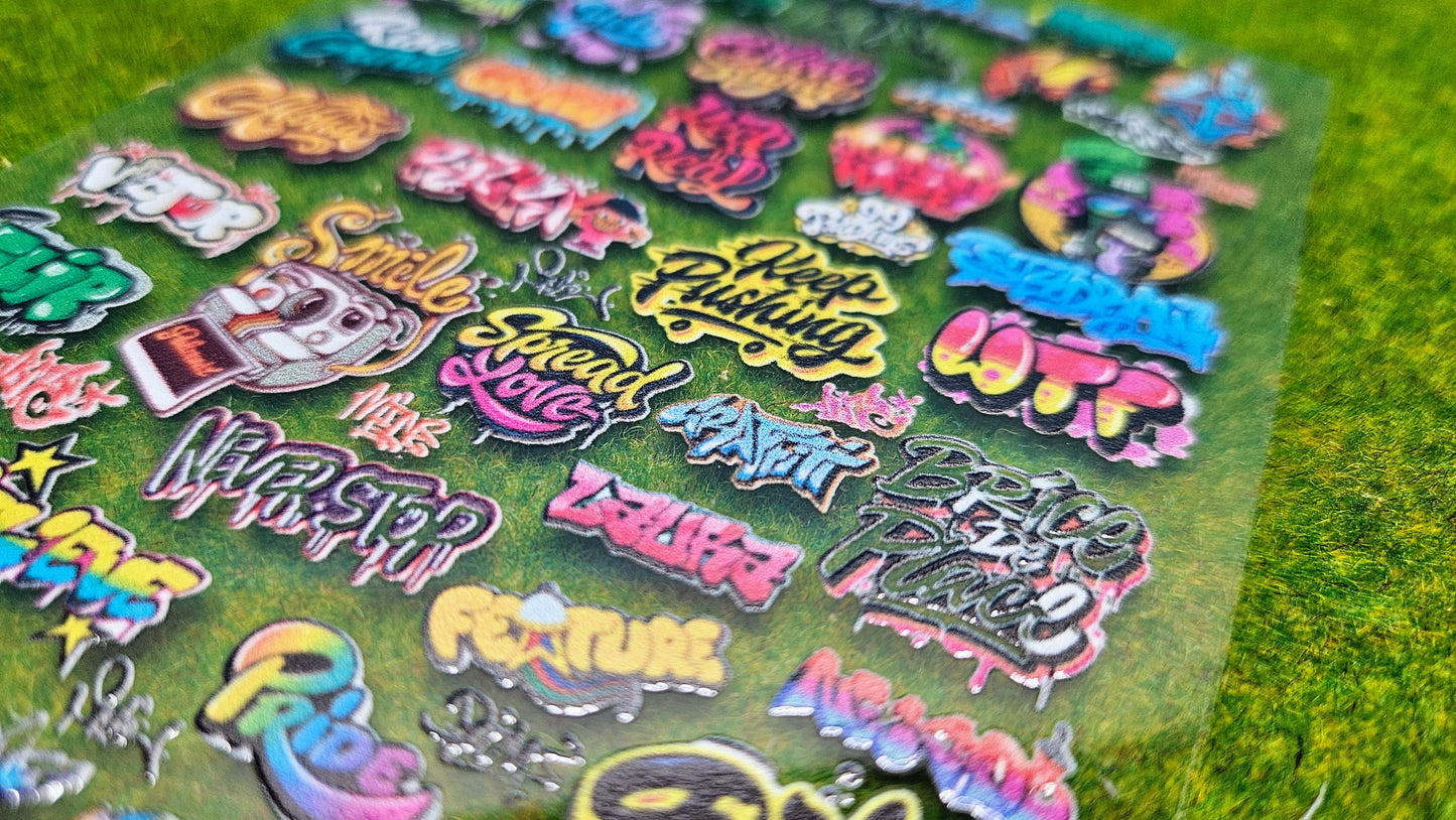 59x Graffiti "Kunstwerke" & Streetart" Aufkleber für Spur H0, N und TT