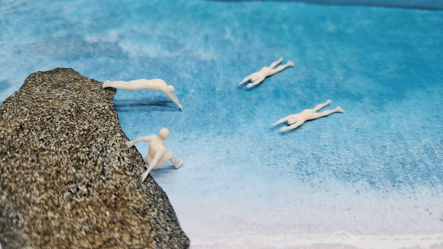 4x Schwimmer Klippenspringer Figuren für Spur H0 (1:87)