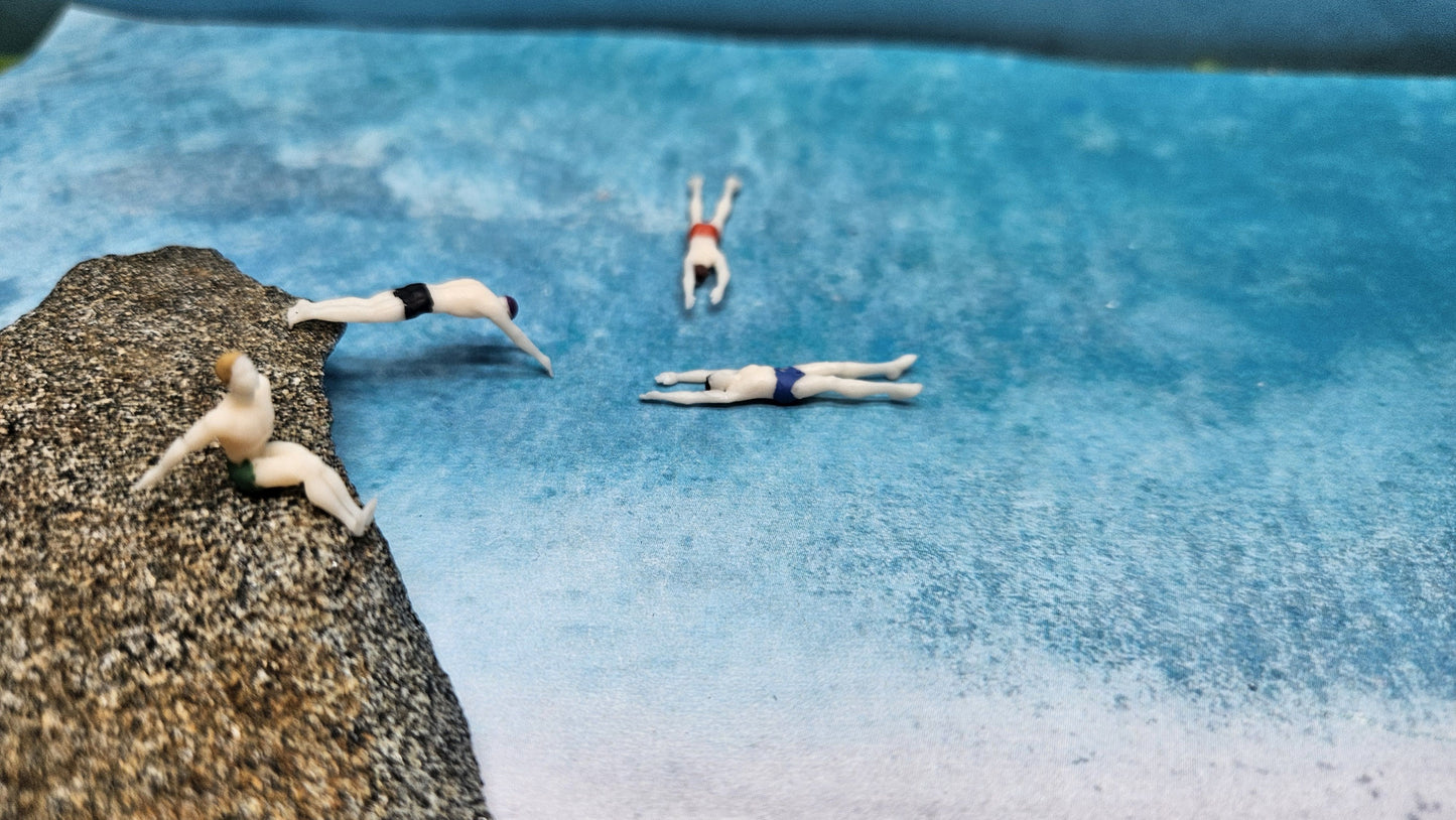 4x Schwimmer Klippenspringer Figuren für Spur H0 (1:87)