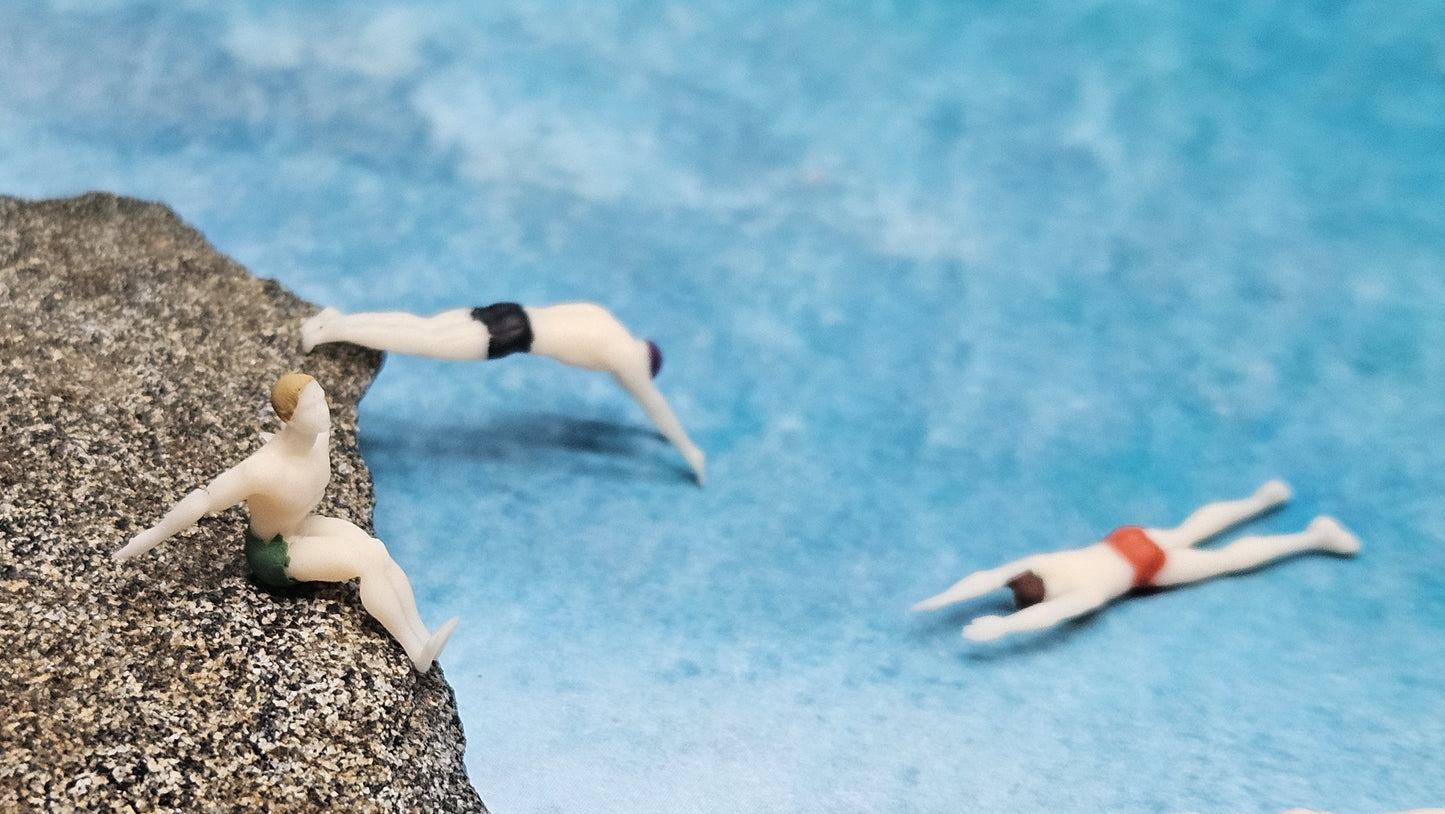 4x Schwimmer Klippenspringer Figuren für Spur H0 (1:87)
