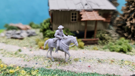 Cowboy auf Pferd aus Resin - unbemalt