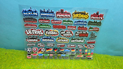 55x Graffiti "Vereine + Städte" Aufkleber für Spur H0, N und TT