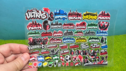 55x Graffiti "Vereine + Städte" Aufkleber für Spur H0, N und TT