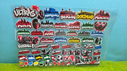 55x Graffiti "Vereine + Städte" Aufkleber für Spur H0, N und TT