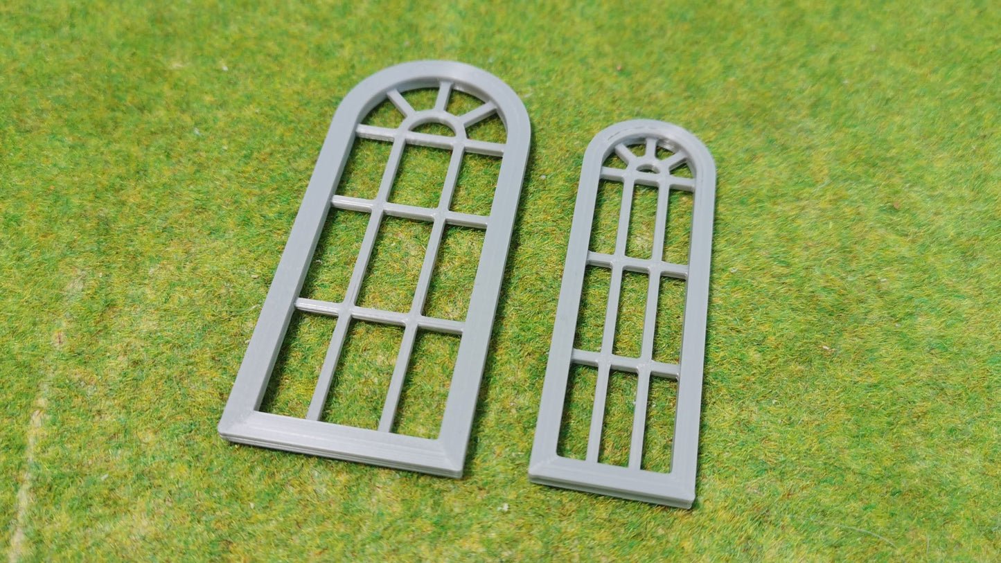 2x Altbau Fenster "Rundbogen" Fenster mit Sprossenoptik - optional rostig