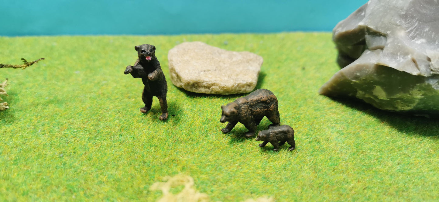 3x Bären Braunbär Grizzly Figuren Set Tiere 1:87 (H0) - bemalt