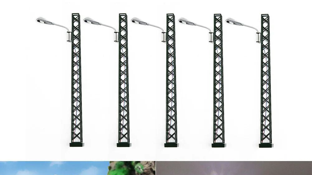 5x Flutlichtstrahler Bahnsteigleuchte H0 TT 10cm mit LED Leuchte am Mast