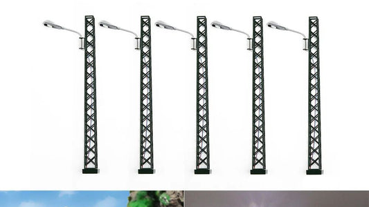 5x Flutlichtstrahler Bahnsteigleuchte H0 TT 10cm mit LED Leuchte am Mast