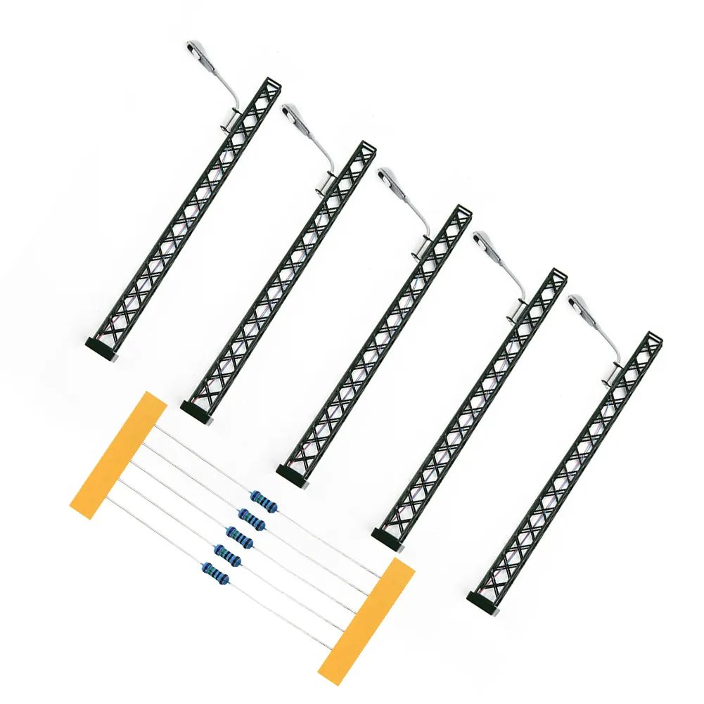 5x Flutlichtstrahler Bahnsteigleuchte H0 TT 10cm mit LED Leuchte am Mast