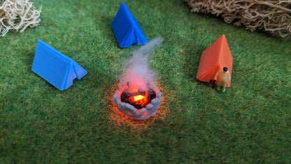 3 Zelte mit Lagerfeuer für Campingplatz (inkl. Feuer-LED)