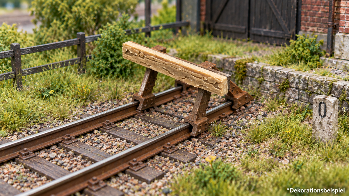 Prellbock Gleisabschluss H0 und Spur 0 (1:45) Schienen mit Holzpuffer optional rostlook