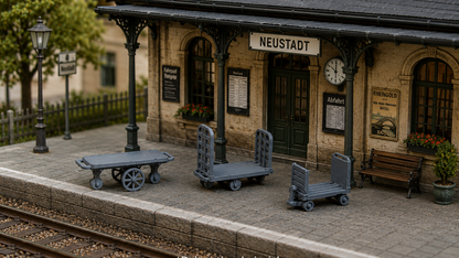 3x Nostalgische Gepäckwagen Bahnsteig Gepäckkarre Bahnhof