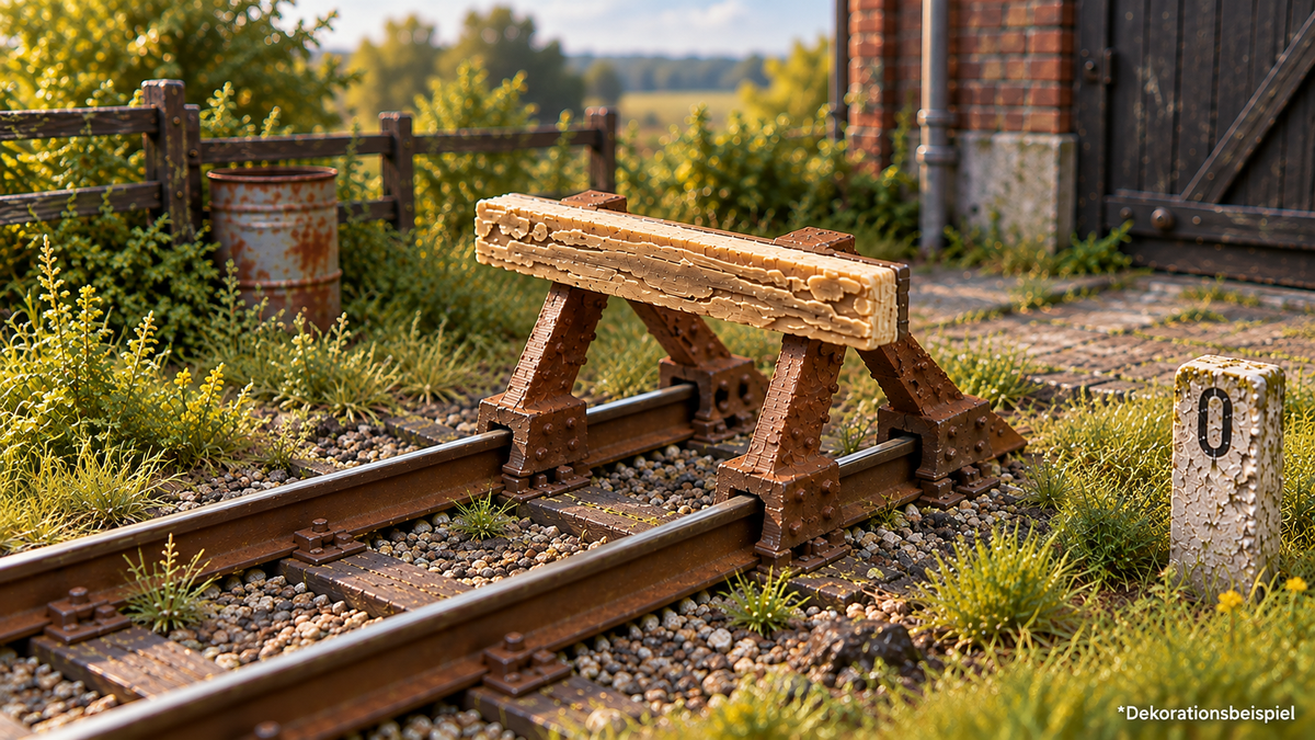 Prellbock Gleisabschluss H0 und Spur 0 (1:45) Schienen mit Holzpuffer optional rostlook