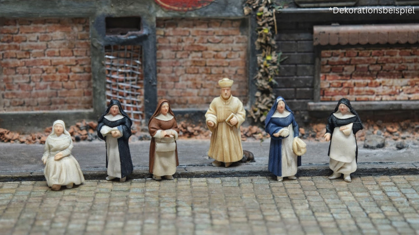 6x Figuren Set Priester & Nonnen Resin Figuren für Kloster