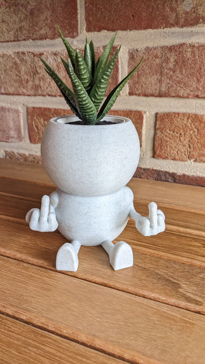 Harry Plant "Hello All" lustiger Blumentopf mit Mittelfingern