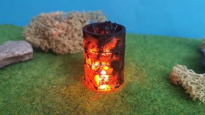 Glühendes Fass / Tonne / Feuertonne mit LED Brandflackern