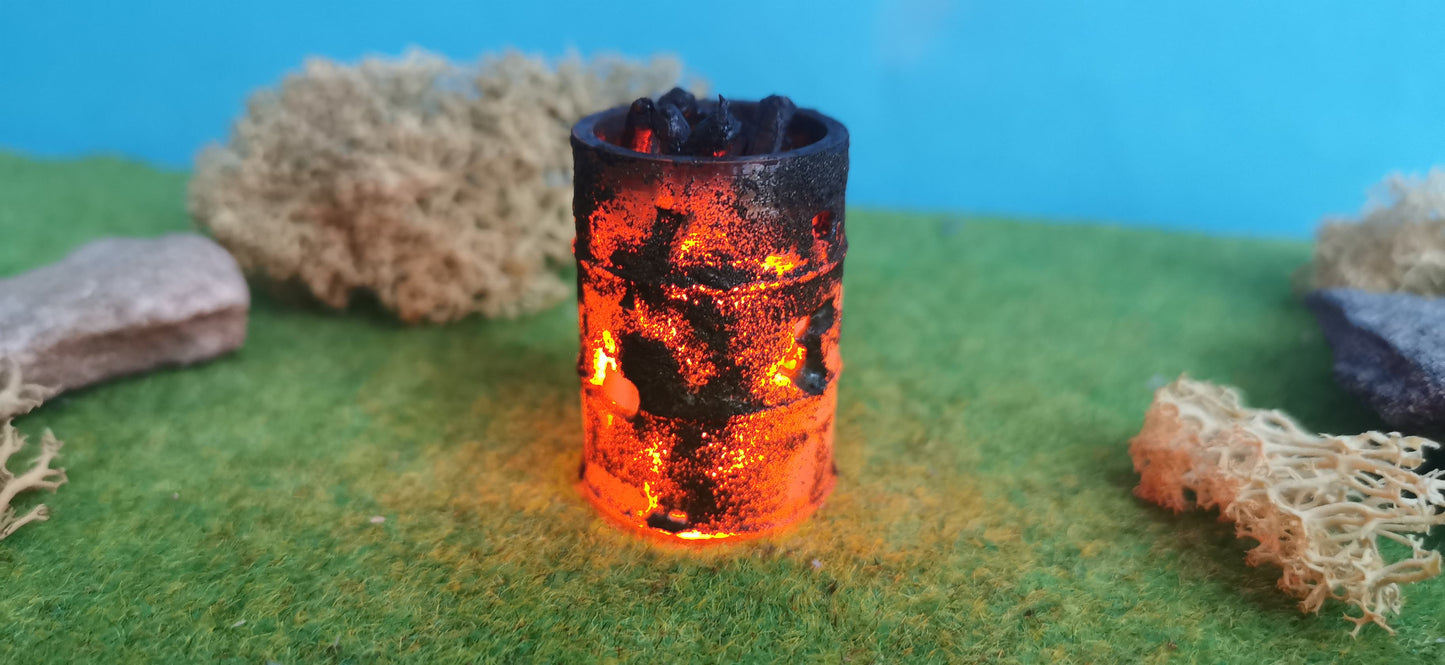 Glühendes Fass / Tonne / Feuertonne mit LED Brandflackern