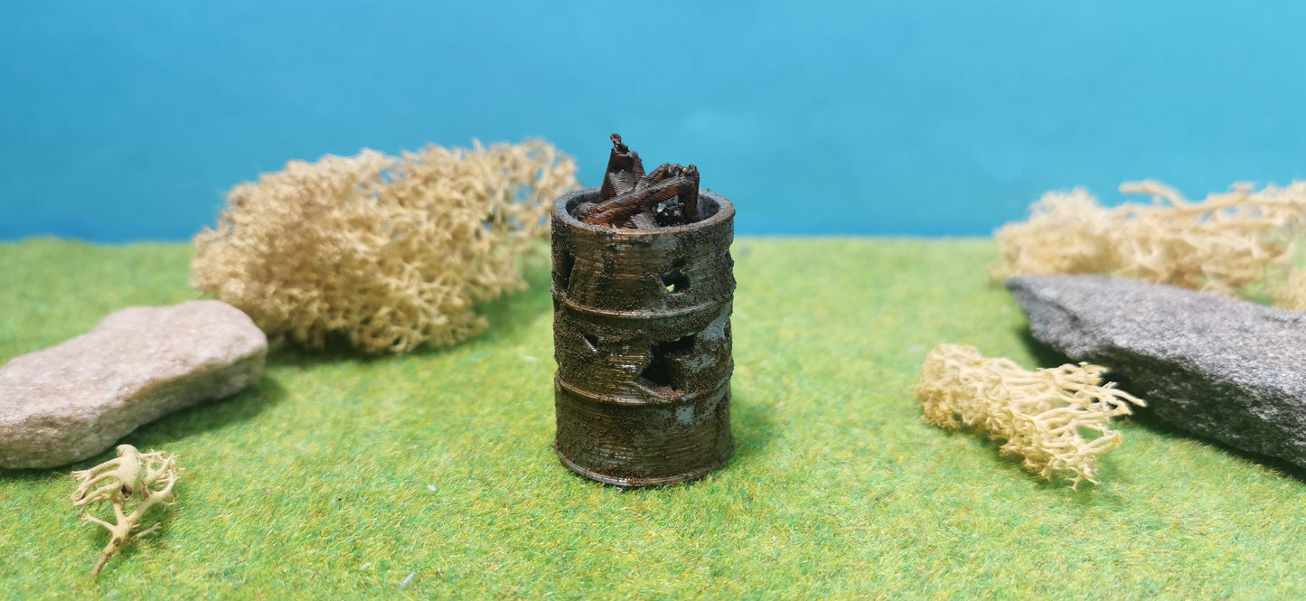 Brennendes Fass / Feuertonne mit Flacker-LED (1:32/1:35)