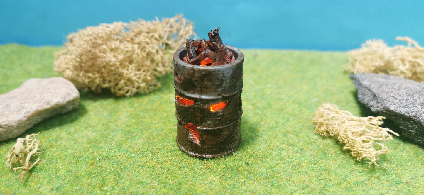 Brennendes Fass / Feuertonne mit Flacker-LED (1:32/1:35)