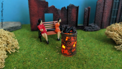 Brennendes Fass / Feuertonne mit Flacker-LED (1:45)