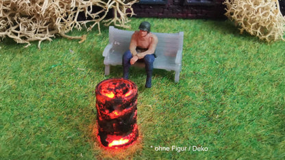 Brennendes Fass / Feuertonne mit Flacker-LED für H0 (1:87)