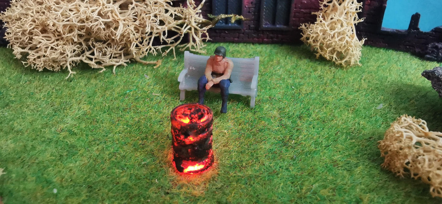 Brennendes Fass / Feuertonne mit Flacker-LED für H0 (1:87)