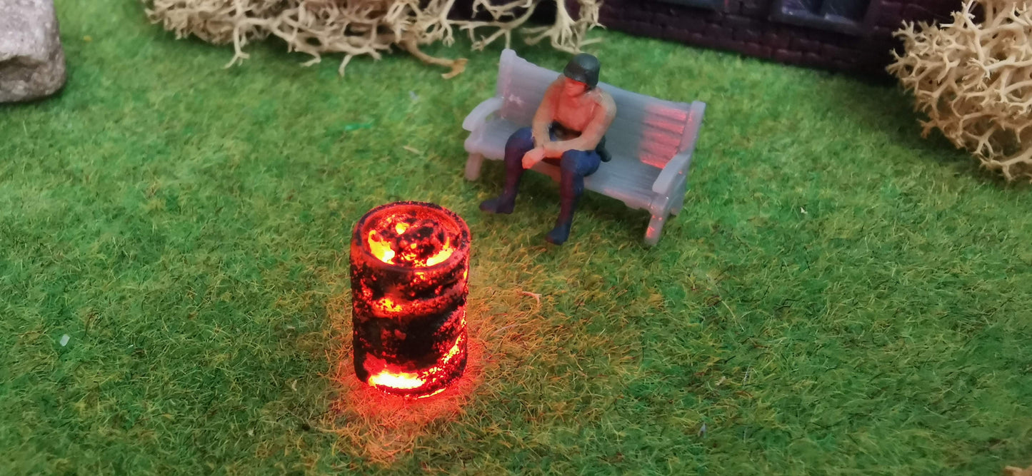Brennendes Fass / Feuertonne mit Flacker-LED für H0 (1:87)