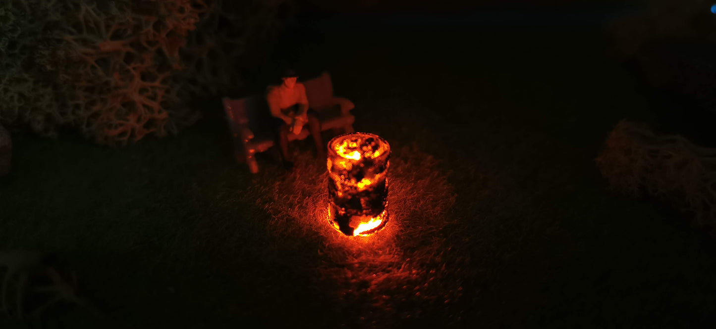 Brennendes Fass / Feuertonne mit Flacker-LED für H0 (1:87)