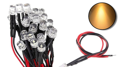 5mm LEDs Flachkopf "Warmweiss" inkl. Anschlussleitung (9-12V)