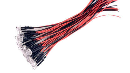 5mm LEDs Flachkopf "Warmweiss" inkl. Anschlussleitung (9-12V)