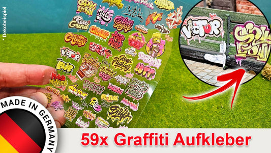 59x Graffiti 2 "Kunstwerke" & Streetart" Aufkleber für Spur H0, N und TT