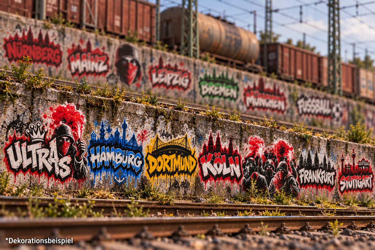 55x Graffiti "Vereine + Städte" Aufkleber für Spur H0, N und TT